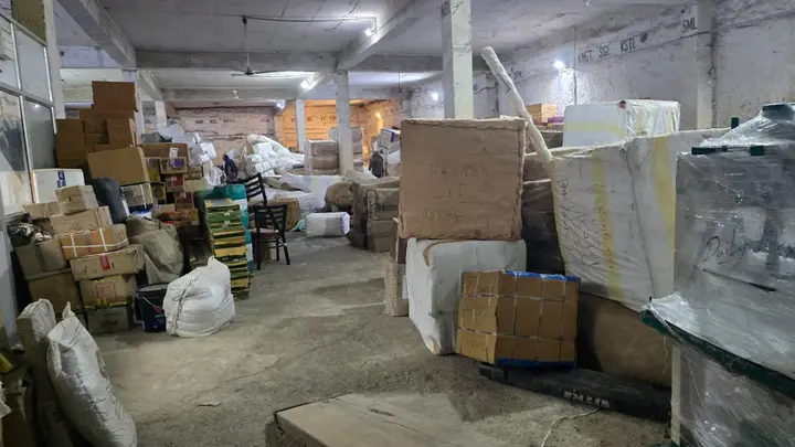 Packed consignments awaiting dispatch in the godown